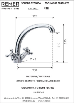 Смеситель для кухни Remer Liberty  хром 43LI