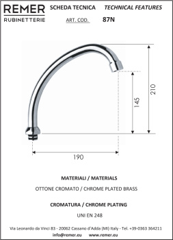 Излив поворотный Remer для кухни С-образ (для Y YG) 87N