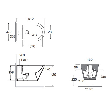 Биде подвесное Azzurra Forma 54х37х34, с 1 отв под смеситель, carbone FMBKS000000MCA*1