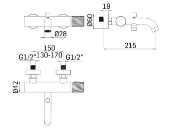 Смеситель для ванны настенный c душевым гарнитуром Mamoli TUTTODUNPEZZO 1710FB30002A