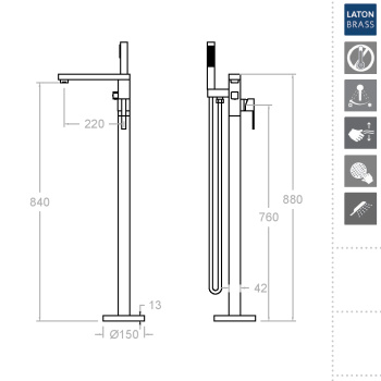 Смеситель для ванны Ramonsoler Kuatro NK напольный с душевым комплектом 498502MK