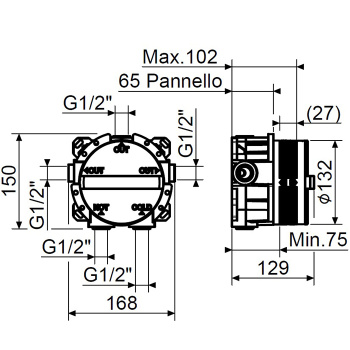 Внутренняя часть Plumberia Selection Psbox PS Box встраив.термост. есителя д.душа на 2-3 вых, PSB003
