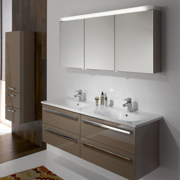 Burgbad Essento База подвесная с 2-м керам. умыв.123х49.5х51.5см. 4 выдв ящика, вкл сифон, с 1отв для смес.цвет: песочный высоглянц F1749, ручки-G0090 с зеркальным шкафом SEEY124LK0425