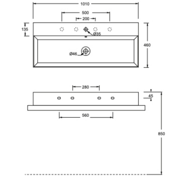 Раковина накладная Alice Spy 101x46хВ13,5, без отверстия под смеситель, белый глянцевый, 34350101N