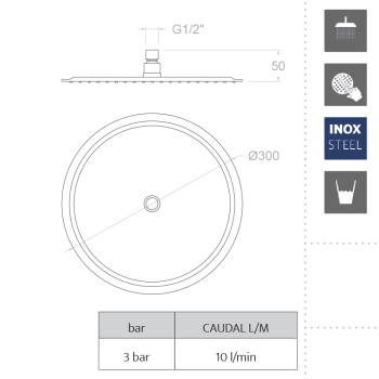 Лейка верхнего душа Ramonsoler круглая нержавеющая сталь RM300