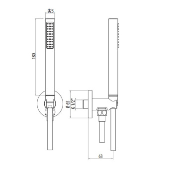 Набор для душа Gattoni душевая лейка c 1-м режимом, выпуск из стены- держатель душа, шланг 150, хром KTC01/PDC0
