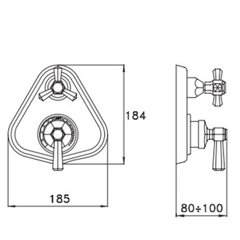 Внешняя часть встраиваемого термостатического смесителя для душа Stella Eccelsa IS3294 P.V. с переключателем на 2 выхода, золото 24К EC 06012 AU00