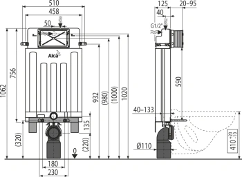Инсталляция для унитаза Alcaplast Alcamodul AM100/1000E с бачком
