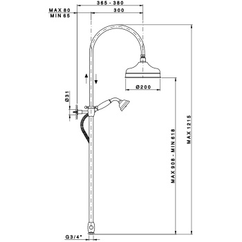 Душевая стойка Nicolazzi Anticalcare с верхним и ручным душем SOFFIONE D.200 5712WSBZ20