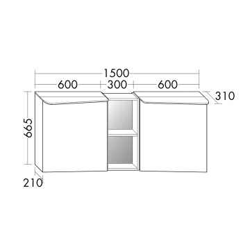 BurgBad Badu Зеркальный шкаф 150х31х66.5см, 2 светильника,2 выкл, 2 зерк двери, стойка с 1 полкой, стекл полки, подсветка мойки, цвет: лен серый.  SFUE150K0521