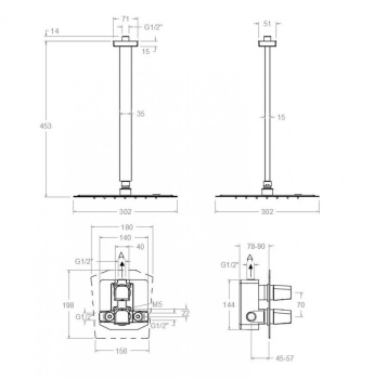 Смеситель для душа Ramonsoler Prisma встраиваемый термостатический на 1 выход с тропическим душем графит K4224012GR