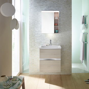 BURGBAD Orell База подвесная  умыв.из мин. литья 580х440х64см.2 выдв ящ., вкл сифон,1 отв под смес., ручка G0137 с зеркальным шкафом, цвет: дуб меринос  SPFQ050RK0510