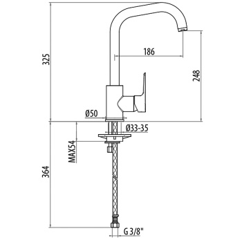 Смеситель для кухни высоки Gattoni H2omix3000 325, поворотный излив 186, хром 3068/30C0cr