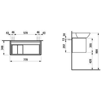 Laufen INO Тумба под раковину 8.1330.1/2, 770х350х355мм, с 1 выдвиж. ящиком, цвет: темный орех