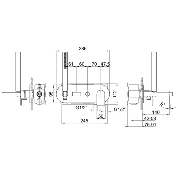 Смеситель для ванны Fantini Mare встраиваемый, излив 140, с ручн.душем, наружная часть, хром 51 02 E120B