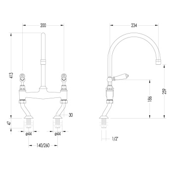 Смеситель для кухни настольный Devon&Devon Heritage хром MARF515CR