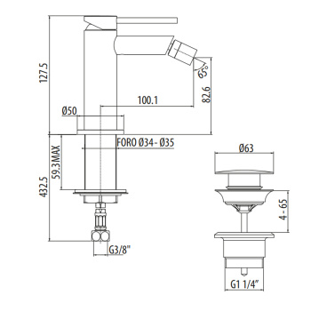 Смеситель для биде Gattoni Circle One на 1 отверстие, излив 100, с донным клапаном, хром 9050/90C0