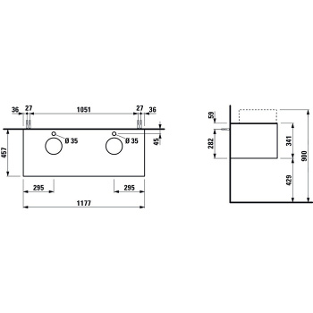 Laufen Sonar шкафчик под раковину, 1175х455х340 мм, 1 ящик, с отверстием слева и  справа, с отверстиями под смесители, совместим с раковинами-чашами 8