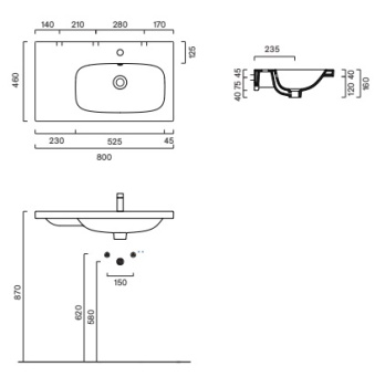 Раковина 80×46 Catalano Alvea с 1 отверстием Bianco lucido 0620831001
