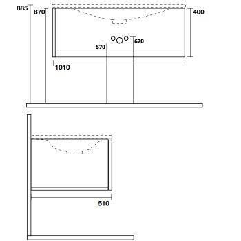 Тумба с раковиной Tw Shape Kerasan 547001x1, 102х52, с 1-м выдвиж. ящиком с механизмом push to open, серый матовый ral7016 SHAP100-G+547001*1