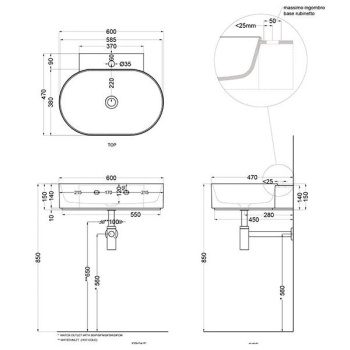 Раковина подвесная Cielo Mare MRLS60 PM 60 см серый