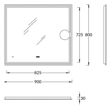 Зеркало TECNO c LED Kerama Marazzi 90 с макро линзой с подсветкой, с функцией антизапотевание, белый глянцевый TE.mi.90.1