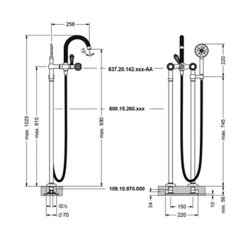 Трубы вертикальные к смесителю Jorger Cronos Crystal 600.15.260.040 благородная латунь