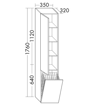 Burgbad Iveo Пенал 176х32х35см, 1 дверь, петли слева, 1 ящик для белья, 3 полки стекл, 1 полка несъе
