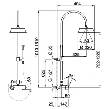 Душевой комплект Cisal Cherie смеситель, стойка с верхним душем, лейка+шланг, золото/черный CH0040547C