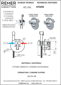 Смеситель с гигиеническим душем Remer Elegance хром NT60W