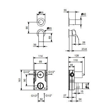 Смесители для душа наружная часть Fantini Myo на 2 источника, хром 61 02 V681B