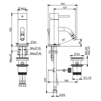 Смеситель для биде Fima Carlo Frattini Spillo Up Xs на 1 отверстие, однорычажный, с донным клапаном, черный хром F3032XSCN