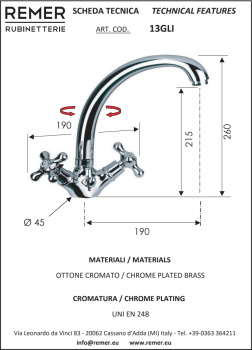 Смеситель для кухни Remer Liberty латунь 13GLIVO