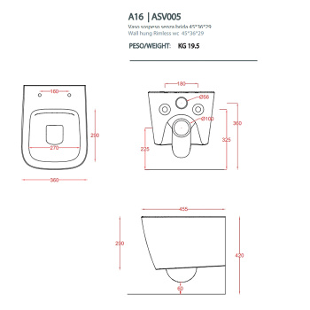 Унитаз подвесной Artceram A16 Mini ASV005 05 00 с крепежом, белый матовый
