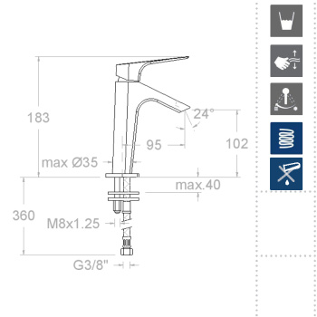 Смеситель для раковины Ramonsoler Urban Chic с каскадным изливом 210101-60