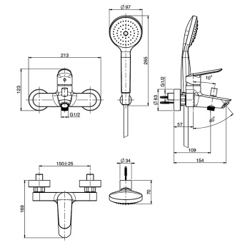 Смеситель для ванны Fima Carlo Frattini Spot настенный, с ручным душем, чёрный матовый F3004NS
