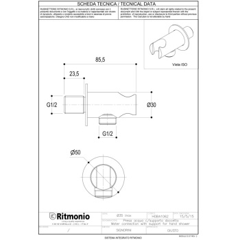 Держатель для душа с подводом воды Ritmonio Shower нержавеющая сталь H0BA1062INOX