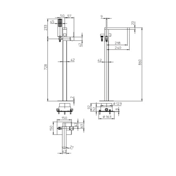 Смеситель Bossini GILLO для ванной комнаты с колонной. настил пола GILLO. лейка Flat-one. шланг из латуни 125 см... цвет хром