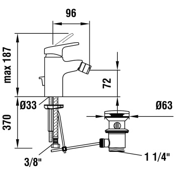 Laufen Citypro смеситель для биде однорычажный, фиксированный излив 96 мм, с донным клапаном, цвет хром