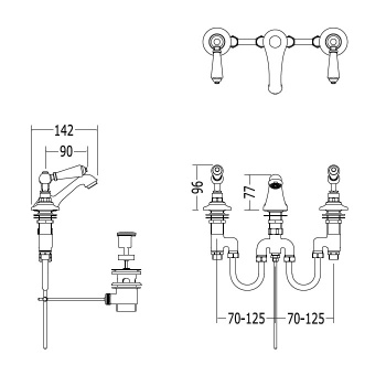 Смеситель для биде Devon&Devon Dandy на 3 отв. с донным клапаном c ручками белыми хром MARF45CR
