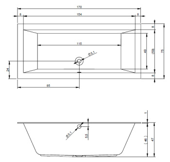 Акриловая ванна Riho 170x75 BT0100500000000 (B132001005)