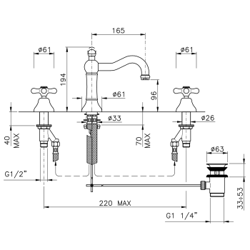 Смеситель для раковины Nicolazzi Nuova Brenta на 3 отв N.BRENTA 2509CR