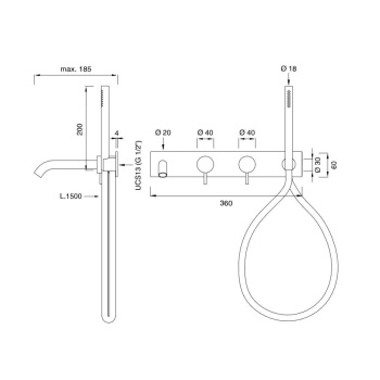 Смеситель для ванны CЕА Design Milo360 MIL 86 W L сталь
