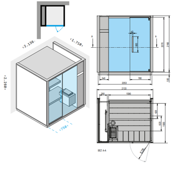 Сауна уголовая Effegibi One S L.H., SX, 214x171xh226, отделка Soft Sand, LO 50 01 0006