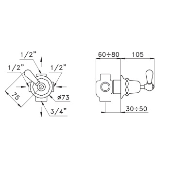 Встраиваемый переключатель для ванны/душа Stella Italica 0/150, хром IT 01200 CR00