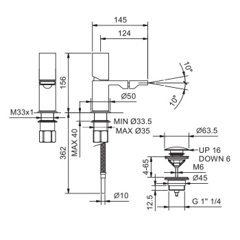 Смеситель для биде Fantini Milano 1 отв., с донным клапаном, излив 125, матовая натуральная сталь 31 93 3008F