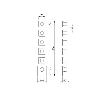 Внешняя часть термостатического смесителя Almar с 5-6 запорными вентилями, черный матовый E180085.MB
