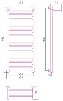Полотенцесушитель водяной Сунержа Богема с полкой+ 1000х400, с защитой 00-0223-1040