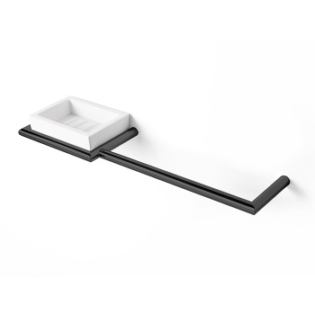 3SC Guy Полотенцедержатель и мыльница, 40см., слева, подвесная, композит Solid Surface, цвет: белый матовый/черный матовый GU10SXNO