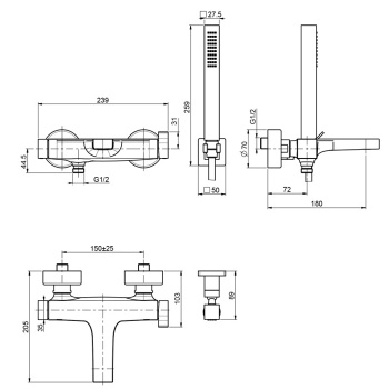 Смеситель для ванны внешнего монтажа Fima Carlo Frattini Zeta с душевым комплектом, хром F3964CR
